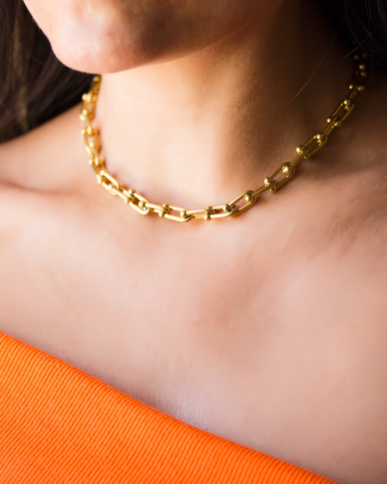U Link Chain Necklace 18k Gold U Chain Necklace Chunky Chain