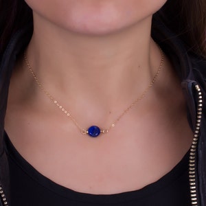 Blue Lapis Lazuli Necklace | 14k Gold Filled Chain, Single Stone