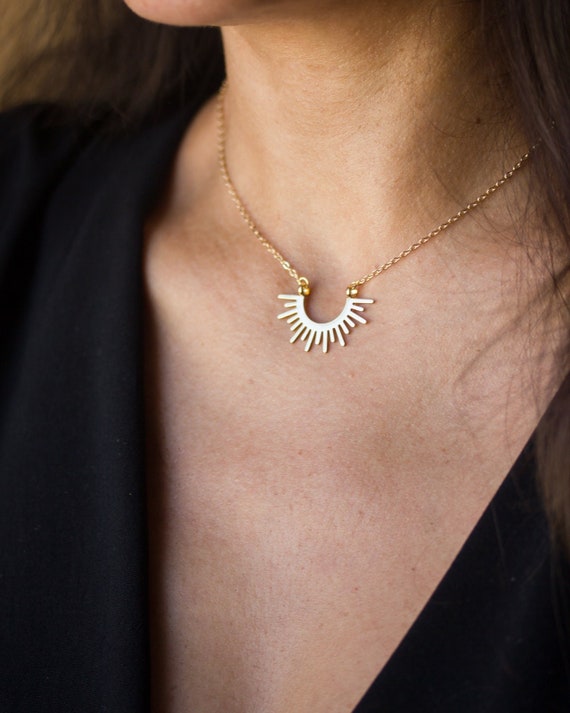 Sunburst Necklace 14k Gold Filled Half Sun Necklace Sun Rays
