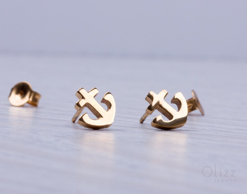 Gold Anchor Earrings / Nautical Wedding / Tiny stud earrings / Etsy