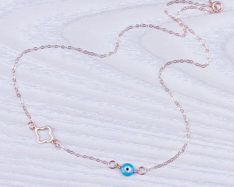 Clover Necklace / Evil Eye Necklace / Evil Eye Jewelry / Blue Etsy