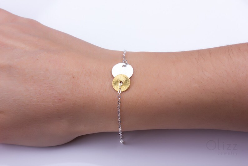 Sterling silver disc bracelet, silver dainty bracelet, gold and silver bracelet, greek bracelet, mother gift, bridal bracelet, bridesmaid gifts