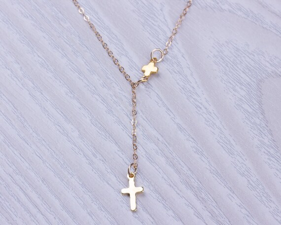 Cross lariat necklace gold sale
