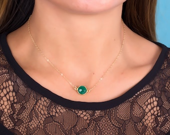 Gold Emerald Necklace, Holiday gift for wife, May Birthstone necklace, Bridesmaid necklace, Green emerald pendant, Gold necklace