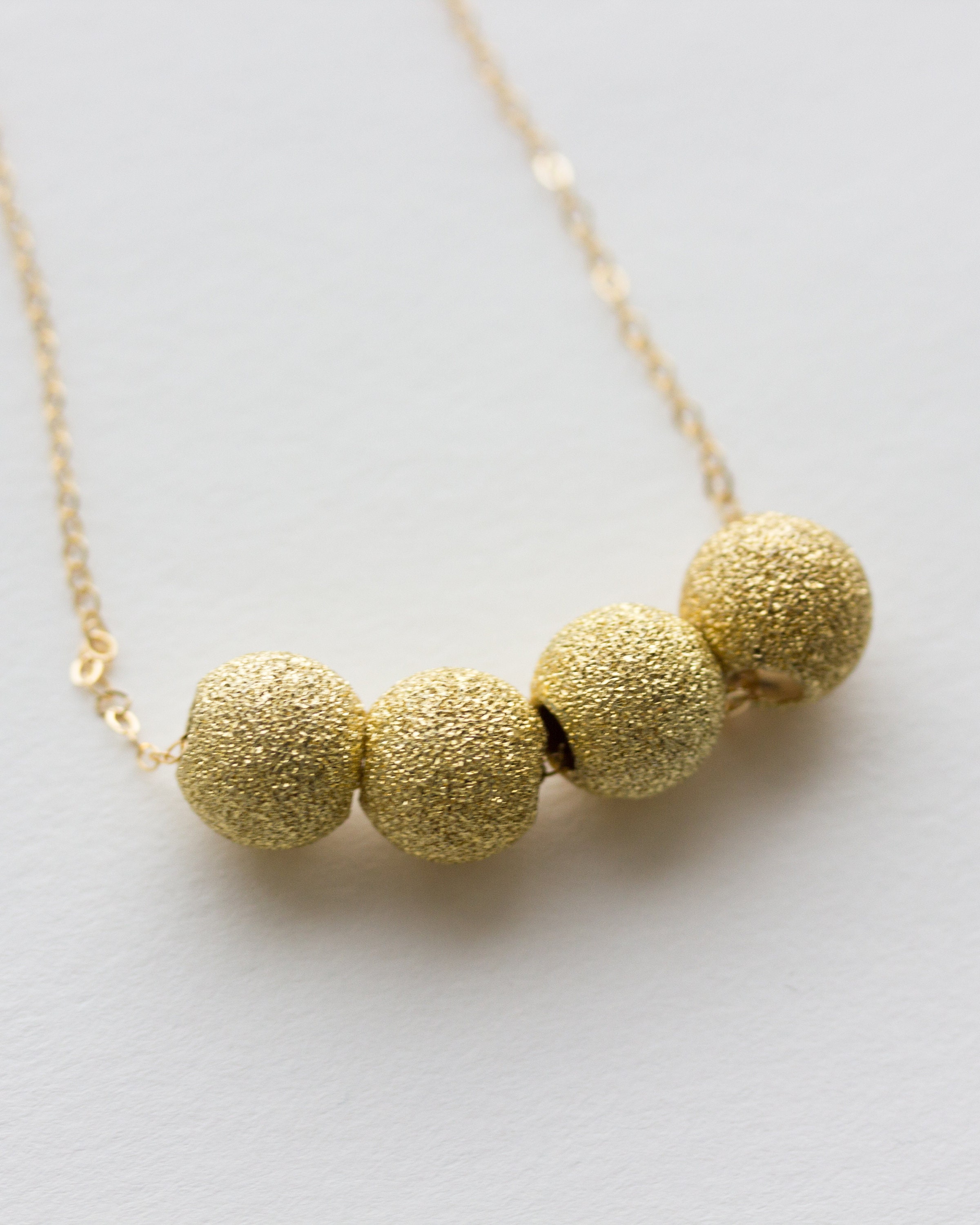 Long Bead Necklace Gold Beaded Necklace Sterling Silver Bead Etsy