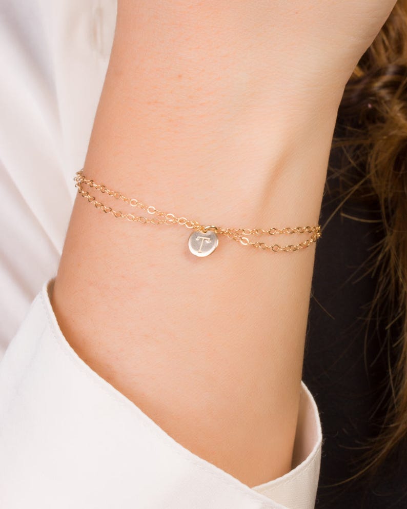 Initial Charm Bracelet \u2022 Personalized Bracelet in Gold Filled 0088-1BM Silver Rose Gold \u2022 Disc Bracelet \u2022 Double Wrap Bracelet \u2022 Wedding