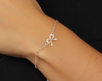 Silver bow bracelet, tiny bow bracelet, bridesmaid bracelet, charm bracelet, best friend bracelet, personalized bridesmaids gifts, "Tiny Bow