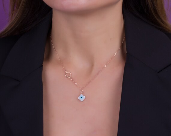 Four Leaf Clover Necklace Rose Gold Evil Eye - Rose Gold Four Leaf Clover Pendant Four Leaf Clover Necklace Rose Gold Evil Eye - Rose Gold Four Leaf Clover Pendant