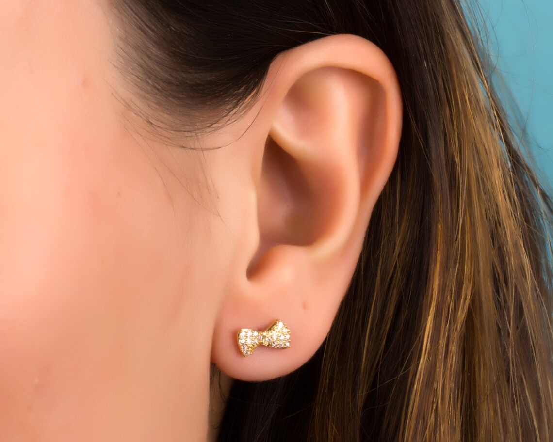 Gold bow earrings / Bow stud earrings / Gold stud earrings / Etsy