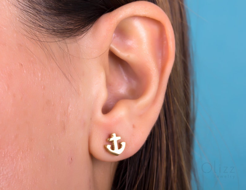 Gold Anchor Earrings / Nautical Wedding / Tiny stud earrings / Etsy