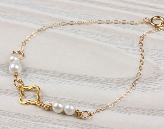 Four leaf clover bracelet / Gold clover bracelet / Bridal | Etsy