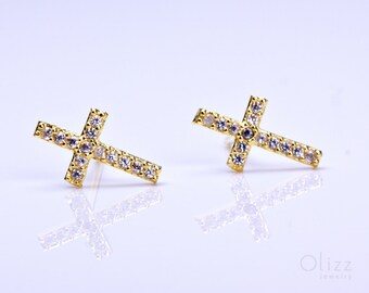 Gold cross stud earrings, Dainty stud earrings, sterling silver cross earrings, tiny cross earrings, cross stud earrings, Sister gift