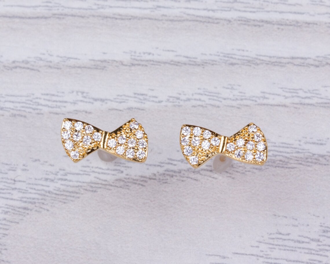 Gold bow earrings / Bow stud earrings / Gold stud earrings / Etsy