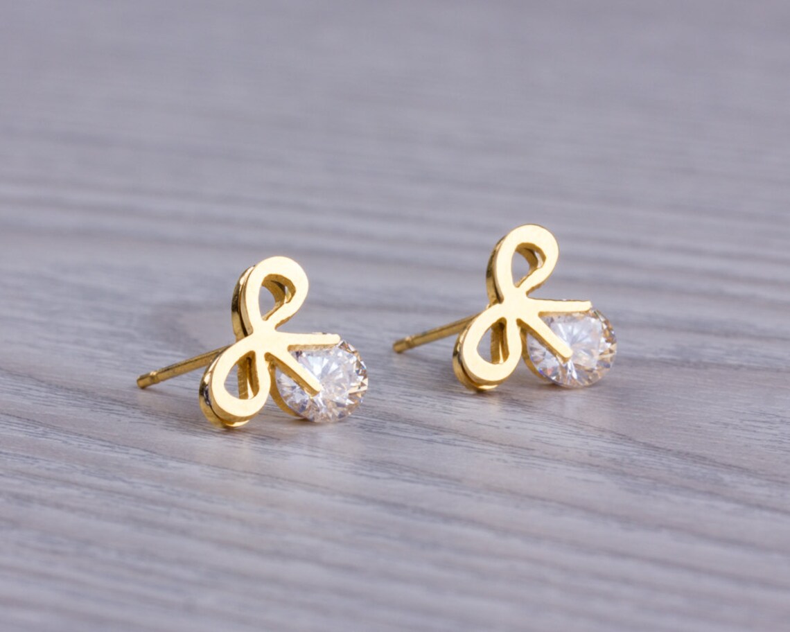 Gold Bow Earrings / Wedding Stud Earrings / Bow Stud Earrings Etsy