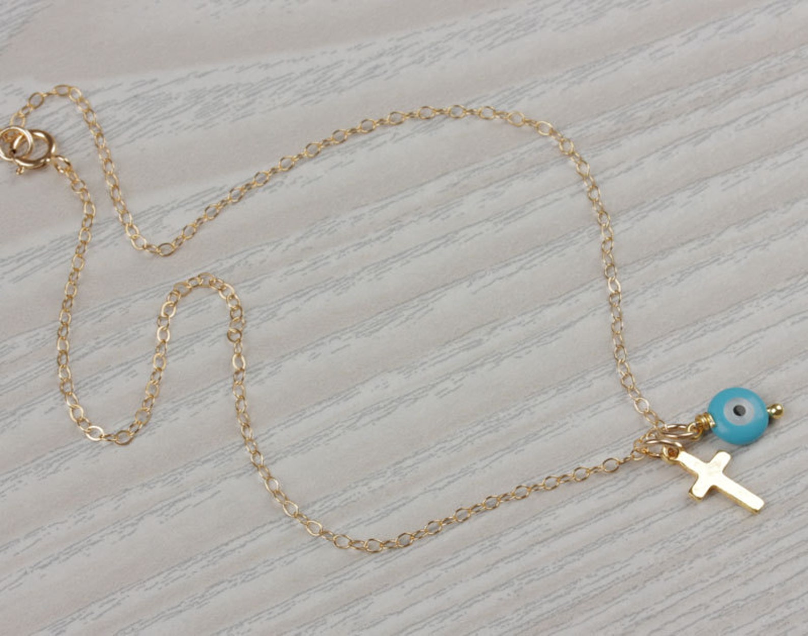 Gold Cross Anklet Evil Eye Ankle Bracelet Daughter Gift for Etsy