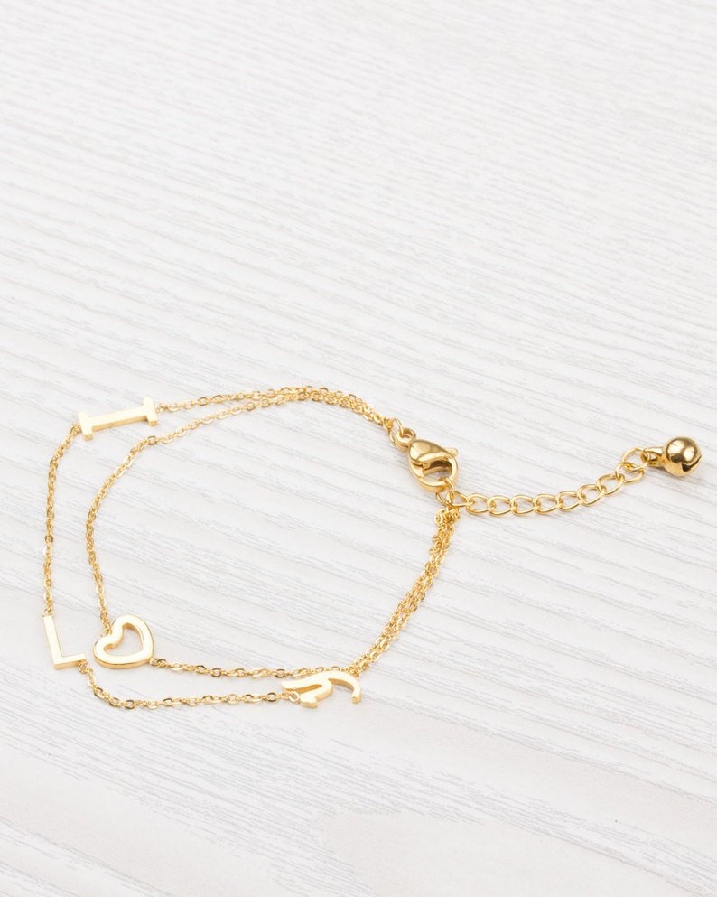 Love bracelet Layered Bracelet Gift For Her Gold bracelet Bridal Jewelry I Love you Bracelet 0077BM Heart Bracelet Valentines Gift