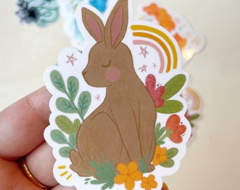 Floral rainbow bunny sticker