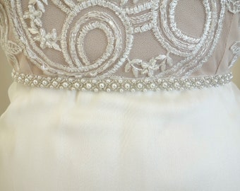 Adjustable Bridal Wedding Belt Beaded with Pearls and Glass Beads Ivory Off-White 1cm/2cm