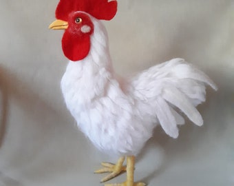 Needle Felted White Chicken, Wool Sculpture