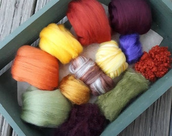 Fall Wool and Silk Fiber Sample Set for Felting, 2 Ounces