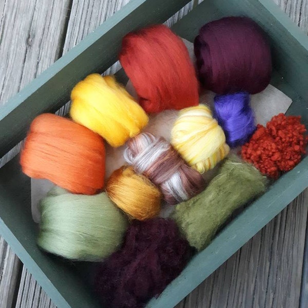 Fall Wool and Silk Fiber Sample Set for Felting, 2 Ounces