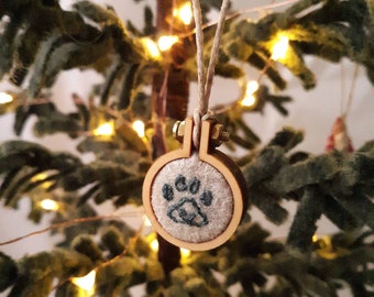 Paw Print Embroidered Mini Hoop Ornament