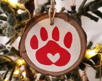 Paw Print Painted Wood Slice Ornament