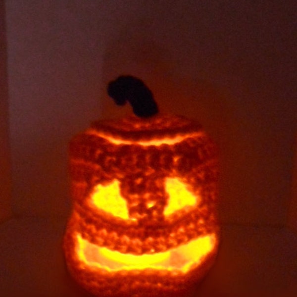 Jack O'Lantern Halloween CROCHET PATTERN Spooky Autumn Fall Decoration, Pumpkin battery-operated tealight holder by TeaTimeYarnDesign