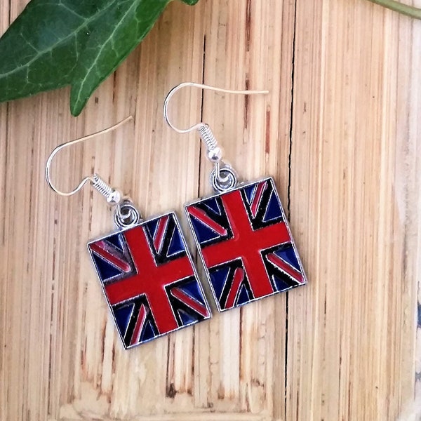 British flag charm earrings - Britain flag jewelry - stainless steel/enamel British flag earrings - British gift/keepsake - Union Jack gift