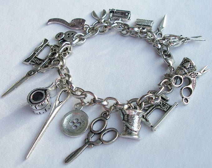 Sewing Themed Charm Bracelet Metal Charm Sewing Bracelet - Etsy