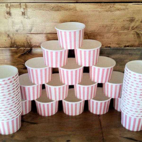 50 - 1000 Pink striped paper cups  - 8oz pink striped 200ml ice-cream/gelato/dessert/soup cups - pink baby shower/birthday/wedding treat cup