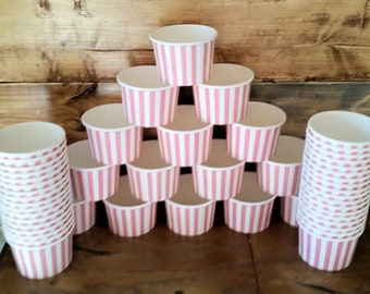 25 - 1000 Pink striped paper cups  - 8oz pink striped 200ml ice-cream/gelato/dessert/soup cups - pink baby shower/birthday/wedding treat cup