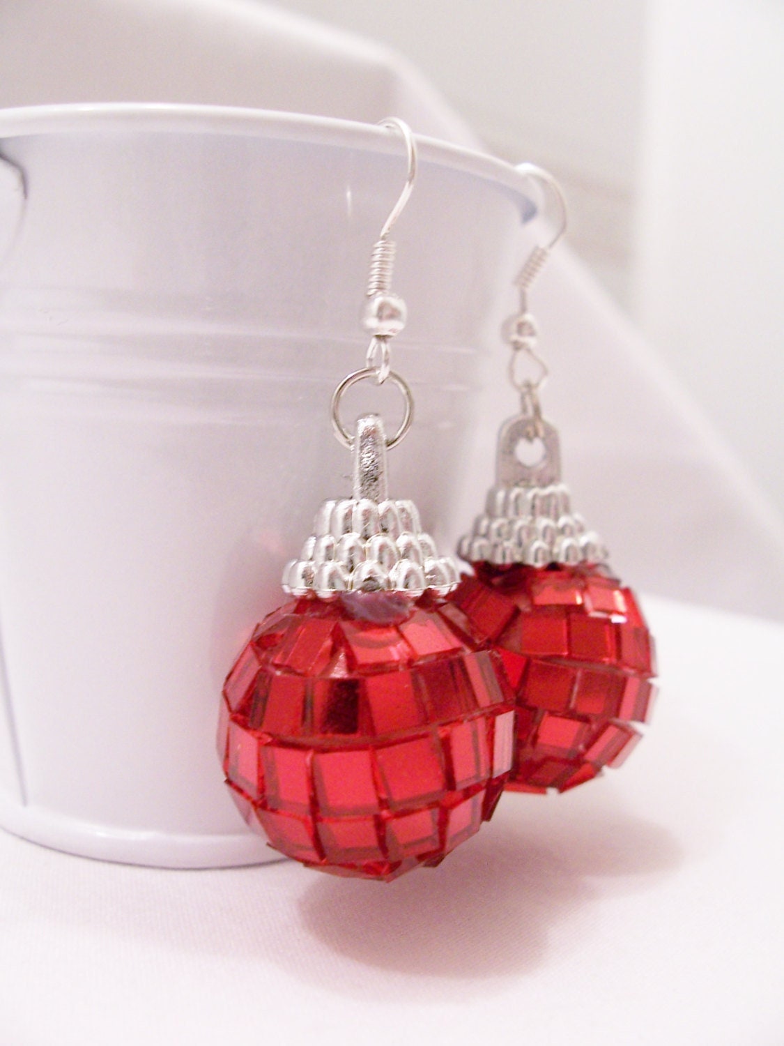 Red Mini Mirror/disco Ball Earrings Glass Ball Earrings Etsy