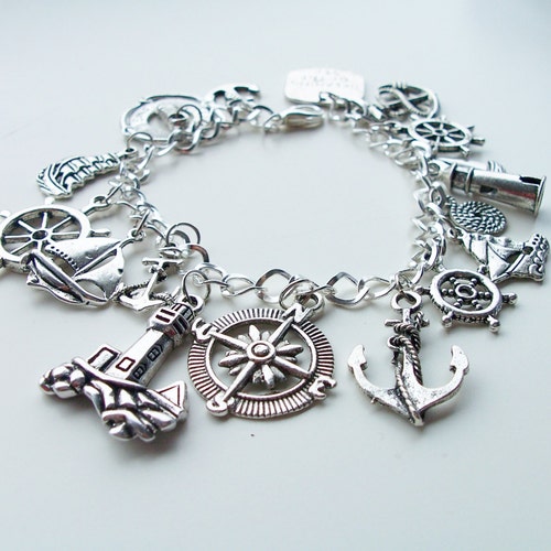 Nautical Themed Charm Bracelet Metal Charm Etsy