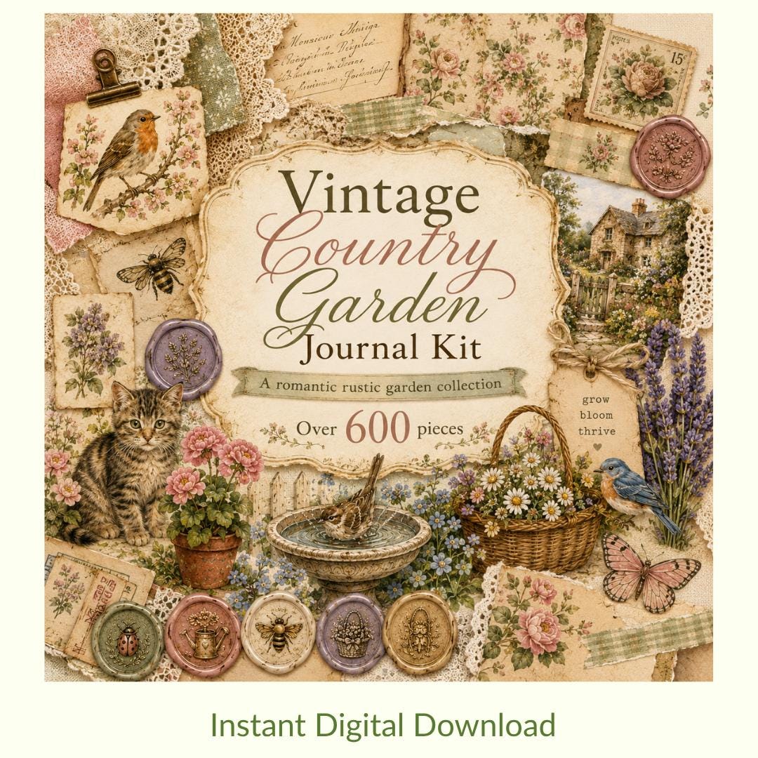 Vintage Country Garden Journal Kit, Cottagecore Junk Journal Ephemera ...