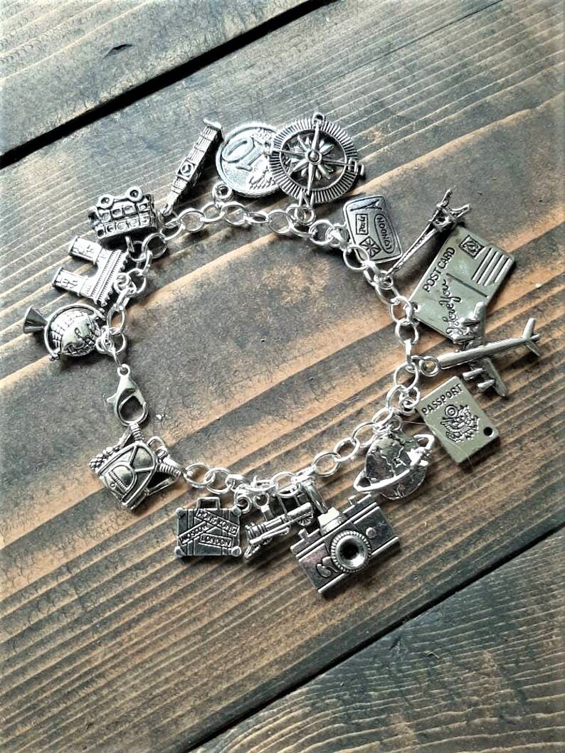 Travel charm bracelet metal travel adventure charm bracelet Etsy