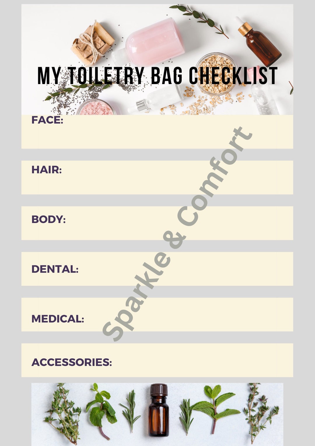 Digital Toiletry Bag Travel Checklist Printable Toiletry Etsy