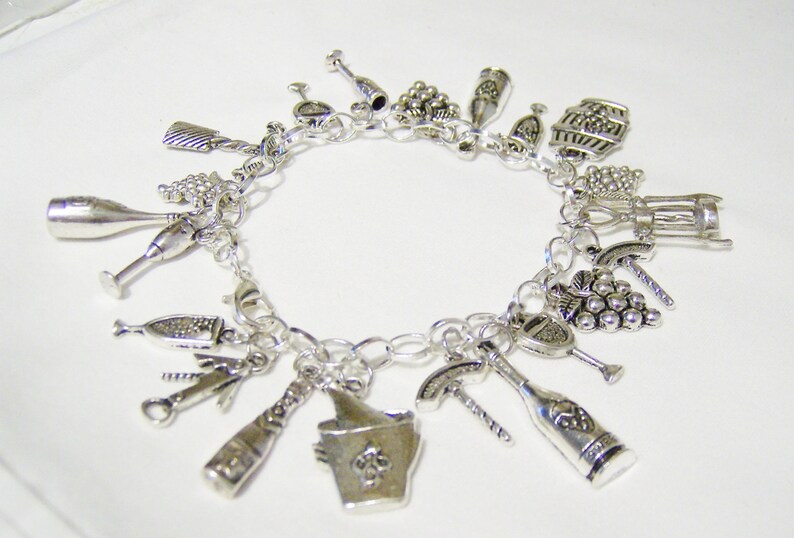Wine themed charm bracelet metal charm wine bracelet wine Etsy