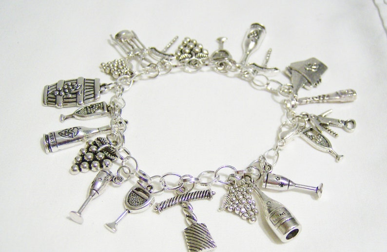 Wine themed charm bracelet metal charm wine bracelet wine Etsy