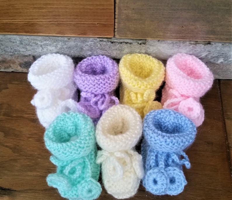 7 Miniature pastel knitted baby bootie ornaments pastel baby shower favours pastel mini booties pastel baby decor