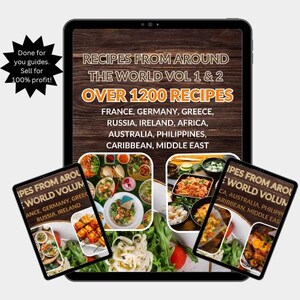 2 eBooks - 1200+ Recipes Around the World Vol 1 & 2 France/Germany/Greece/Ireland/Africa/Australia/Philippines/Caribbean/Middle East