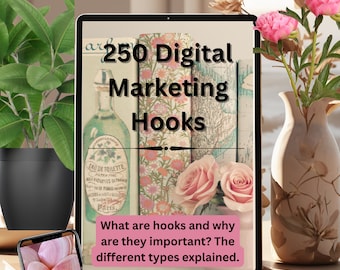 250 Digital Marketing Hooks eBook - Social Media, Canva PLR