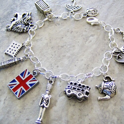 London Britain Themed Charm Bracelet Metal British Charm Etsy