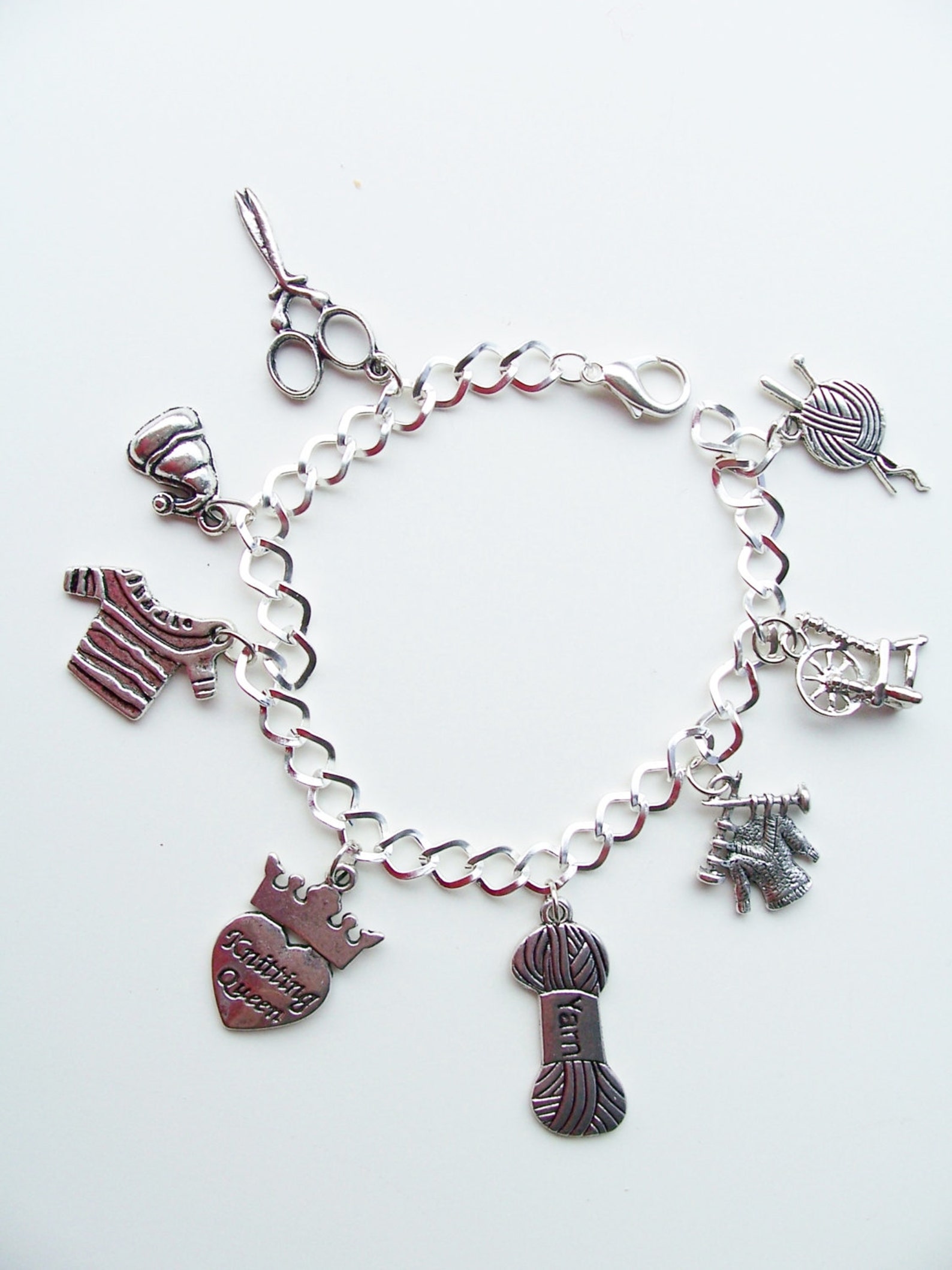 Knitting themed charm bracelet knitting metal charm bracelet Etsy