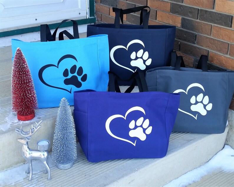 Dog paw print heart tote bag dog themed gift polyester Etsy