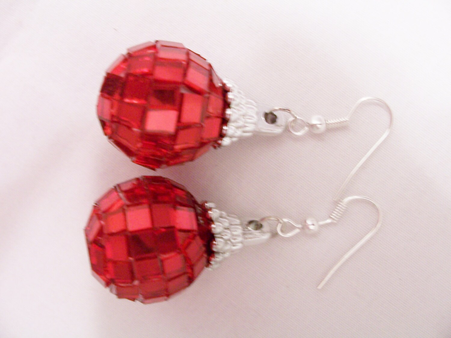 Red Mini Mirror/disco Ball Earrings Glass Ball Earrings Etsy