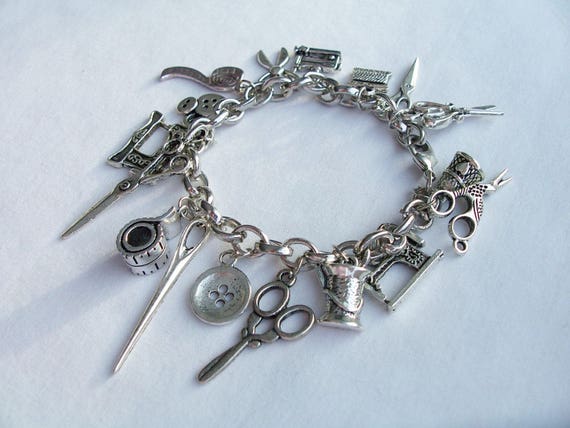 Sewing Themed Charm Bracelet Metal Charm Sewing Bracelet Sewing