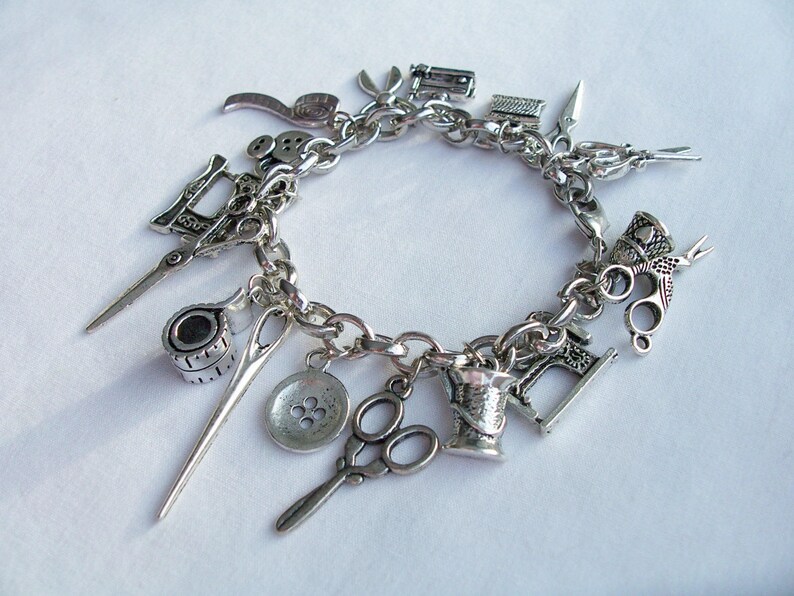 Sewing Themed Charm Bracelet Metal Charm Sewing Bracelet Etsy