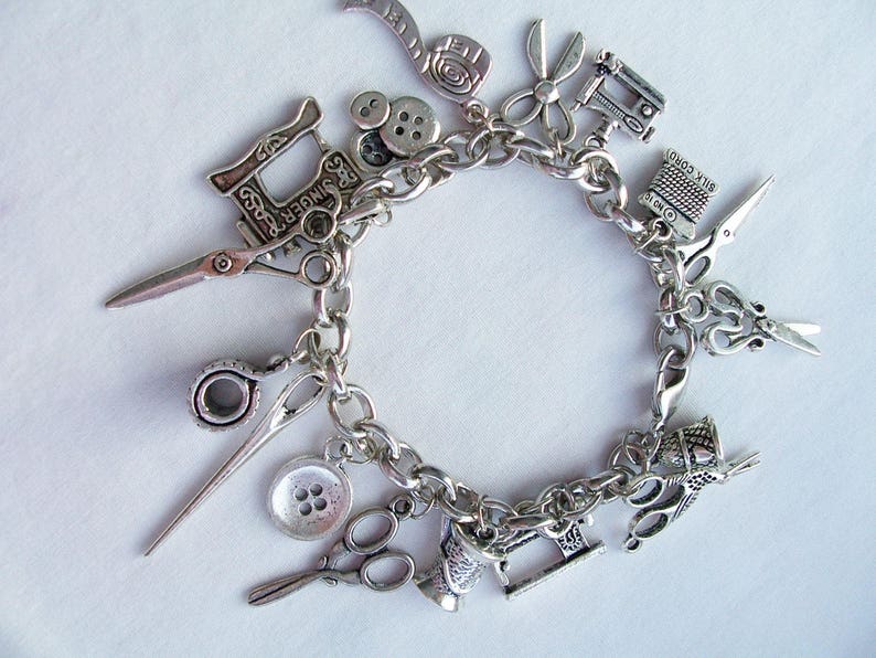 Sewing Themed Charm Bracelet Metal Charm Sewing Bracelet Etsy