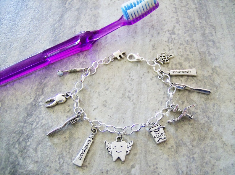 Dentist/dental Themed Charm Bracelet Metal Charm Bracelet Etsy